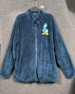 Disney Donald Duck Fleece Jacket Mens Sz L Blue Full Zip Plush Embroidered Cozy